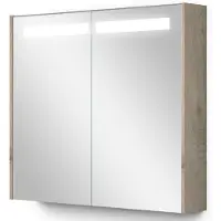 Maxaro Spiegelkast Met Verlichting Modulo 80x70cm Lichtgrijs Eiken Badkamer Spiegelkast | Spiegelkast Badkamer | Spiegelkast met Verlichting