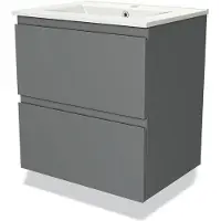 Maxaro Modulo Badkamermeubel met wastafel | 60 cm Middengrijs Greeploos front Keramiek 2 lades onder elkaar