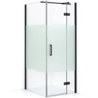 Maxaro Diamond Douchecabine | 90x80 cm Zwart chroom Helder met matte strook Draaideur Rechthoek