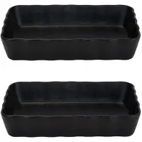 Cosy & Trendy 2x Zwarte ovenschalen/braadsledes van aardewerk 21 x 14 cm - Ovenschalen