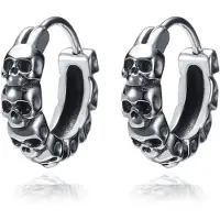 Mendes Heren oorringen van edelstaal zilverkleurig met skulls