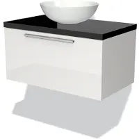 Maxaro Modulo Plato Badkamermeubel voor waskom | 80 cm Hoogglans wit Vlak front Hoogglans zwart blad 1 lade
