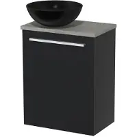 Maxaro Toiletmeubel met waskom | 41 cm Mat zwart Vlak front Mat zwart Keramiek waskom Grijs eiken blad