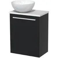 Maxaro Toiletmeubel met waskom | 41 cm Mat zwart Vlak front Hoogglans wit Keramiek waskom Hoogglans wit blad