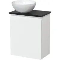 Maxaro Toiletmeubel met waskom | 41 cm Mat wit Greeploos front Hoogglans wit Keramiek waskom Mat zwart blad