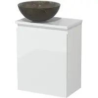 Maxaro Toiletmeubel met waskom | 41 cm Hoogglans wit Greeploos front Blue stone Natuursteen waskom Hoogglans wit blad