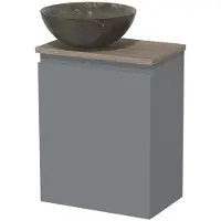Maxaro Toiletmeubel met waskom | 41 cm Middengrijs Greeploos front Blue stone Natuursteen waskom Eiken blad