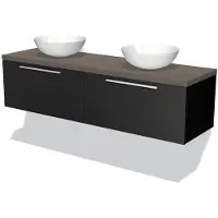 Maxaro Modulo Plato Badkamermeubel voor waskom | 160 cm Mat zwart Vlak front Donkerbruin eiken blad 2 lades naast elkaar