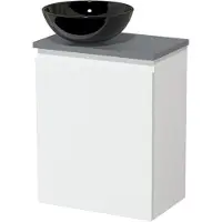Maxaro Toiletmeubel met waskom | 41 cm Mat wit Greeploos front Hoogglans zwart Keramiek waskom Middengrijs blad