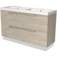 Maxaro Modulo Slim Badkamermeubel met wastafel | 120 cm Lichtgrijs eiken Vlak front Mineraalmarmer 2 lades onder elkaar