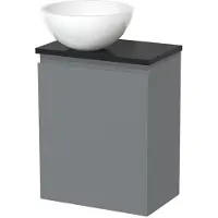 Maxaro Toiletmeubel met waskom | 41 cm Middengrijs Greeploos front Hoogglans wit Mineraalmarmer waskom Mat zwart blad