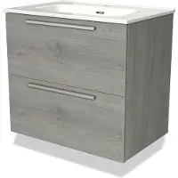Maxaro Modulo Badkamermeubel met wastafel | 70 cm Grijs eiken Vlak front Keramiek 2 lades onder elkaar