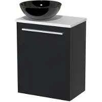 Maxaro Toiletmeubel met waskom | 41 cm Mat zwart Vlak front Hoogglans zwart Keramiek waskom Mat wit blad