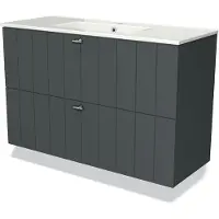 Maxaro Modulo Slim Badkamermeubel met wastafel | 100 cm Donkergrijs Lamel front Keramiek 2 lades onder elkaar