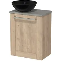 Maxaro Toiletmeubel met waskom | 41 cm Lichtbruin eiken Kader front Mat zwart Keramiek waskom Grijs eiken blad