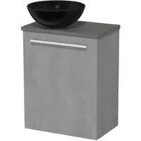 Maxaro Toiletmeubel met waskom | 41 cm Lichtgrijs beton Vlak front Mat zwart Keramiek waskom Donkergrijs beton blad