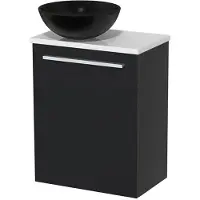 Maxaro Toiletmeubel met waskom | 41 cm Mat zwart Vlak front Mat zwart Keramiek waskom Hoogglans wit blad
