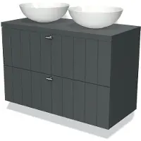 Maxaro Modulo Plato Badkamermeubel voor waskom | 100 cm Donkergrijs Lamel front Donkergrijs blad 2 lades onder elkaar