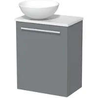 Maxaro Toiletmeubel met waskom | 41 cm Middengrijs Vlak front Mat wit Keramiek waskom Hoogglans wit blad