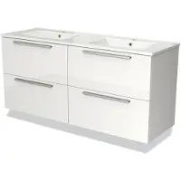 Maxaro Modulo Badkamermeubel met wastafel 140 cm Hoogglans wit Vlak front Keramiek 4 lades | Badkamermeubel Wit | Wit Badmeubel | Wastafelmeubel Wit