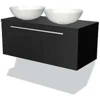 Maxaro Modulo Plato Badkamermeubel voor waskom | 100 cm Mat zwart Vlak front Mat zwart blad 1 lade