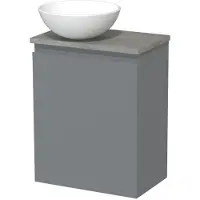 Maxaro Toiletmeubel met waskom | 41 cm Middengrijs Greeploos front Mat wit Keramiek waskom Grijs eiken blad