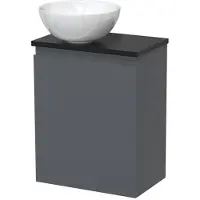 Maxaro Toiletmeubel met waskom | 41 cm Donkergrijs Greeploos front Hoogglans wit Keramiek waskom Mat zwart blad