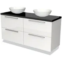 Maxaro Modulo Plato Badkamermeubel voor waskom | 140 cm Hoogglans wit Vlak front Hoogglans zwart blad 4 lades