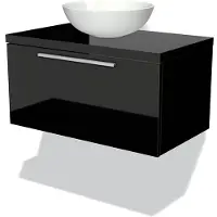 Maxaro Modulo Plato Badkamermeubel voor waskom | 80 cm Hoogglans zwart Vlak front Hoogglans zwart blad 1 lade
