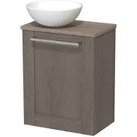Maxaro Toiletmeubel met waskom | 41 cm Donkerbruin eiken Kader front Mat wit Keramiek waskom Eiken blad