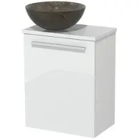 Maxaro Toiletmeubel met waskom | 41 cm Hoogglans wit Vlak front Blue stone Natuursteen waskom Hoogglans wit blad