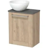 Maxaro Toiletmeubel met waskom | 41 cm Lichtbruin eiken Kader front Hoogglans wit Mineraalmarmer waskom Donkergrijs beton blad