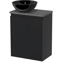 Maxaro Toiletmeubel met waskom | 41 cm Mat zwart Greeploos front Hoogglans zwart Keramiek waskom Donkergrijs beton blad