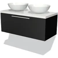 Maxaro Modulo Plato Badkamermeubel voor waskom | 100 cm Mat zwart Vlak front Hoogglans wit blad 1 lade