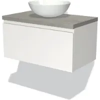 Maxaro Modulo Plato Badkamermeubel voor waskom | 80 cm Mat wit Greeploos front Grijs eiken blad 1 lade