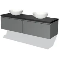 Maxaro Modulo Plato Badkamermeubel voor waskom | 160 cm Middengrijs Greeploos front Mat zwart blad 2 lades naast elkaar