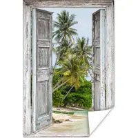 PosterMonkey Poster Tropisch - Palmboom - Doorkijk - Zee - 80x120 cm