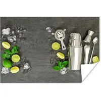 PosterMonkey Poster Cocktail shaker - IJsblokjes - Fruit - 120x80 cm