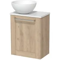 Maxaro Toiletmeubel met waskom | 41 cm Lichtbruin eiken Kader front Mat wit Solid surface waskom Hoogglans wit blad