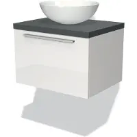 Maxaro Modulo Plato Badkamermeubel voor waskom | 60 cm Hoogglans wit Vlak front Donkergrijs blad 1 lade