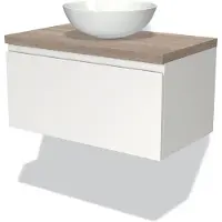 Maxaro Modulo Plato Badkamermeubel voor waskom | 80 cm Mat wit Greeploos front Eiken blad 1 lade