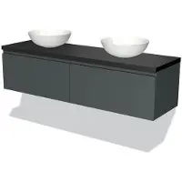 Maxaro Modulo Plato Badkamermeubel voor waskom | 160 cm Donkergrijs Greeploos front Mat zwart blad 2 lades naast elkaar