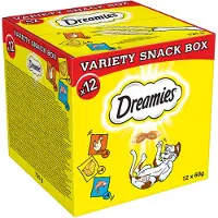 Dreamies Variety Snack Box Katzensnacks met verschillende Geschmacksrichtungen Huhn, Käse &amp; Lachs 12 x 60g