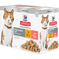 Hill's Pet Nutrition Adult Sterilised Cat nat kattenvoer met kip en zalm maaltijdzakje combipack 1 doos (12 x 85 g)