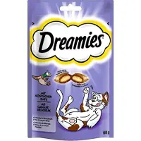 Dreamies Catisfactions - - Eend - 60gram - Katten snack - Traktatie - Katten snoepjes - Krokant vanbuiten - Zacht vanbinnen
