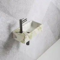Guido Gusto Fonteinset Mia 40.5x20x10.5cm marmerlook wit groen links inclusief fontein kraan, sifon en afvoerplug gun metal