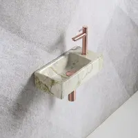 Guido Gusto Fonteinset Mia 40.5x20x10.5cm marmerlook wit groen rechts inclusief fontein kraan, sifon en afvoerplug mat rose goud