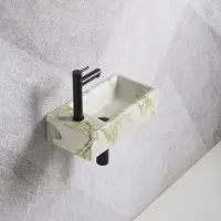 Guido Gusto Fonteinset Mia 40.5x20x10.5cm marmerlook wit groen links inclusief fontein kraan, sifon en afvoerplug mat zwart