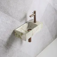 Guido Gusto Fonteinset Mia 40.5x20x10.5cm marmerlook wit groen rechts inclusief fontein kraan, sifon en afvoerplug copper