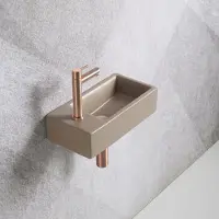 Guido Gusto Fonteinset Mia 40.5x20x10.5cm mat beige links inclusief fontein kraan, sifon en afvoerplug mat rose goud